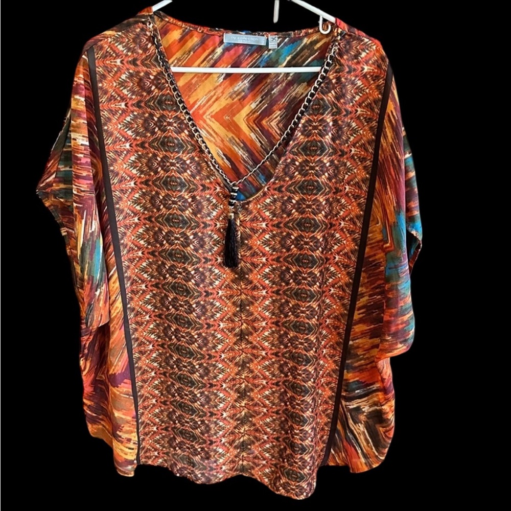 NY Collection Bohemian Style Blouse with Built in Removable “Necklace” - Picture 4 of 13